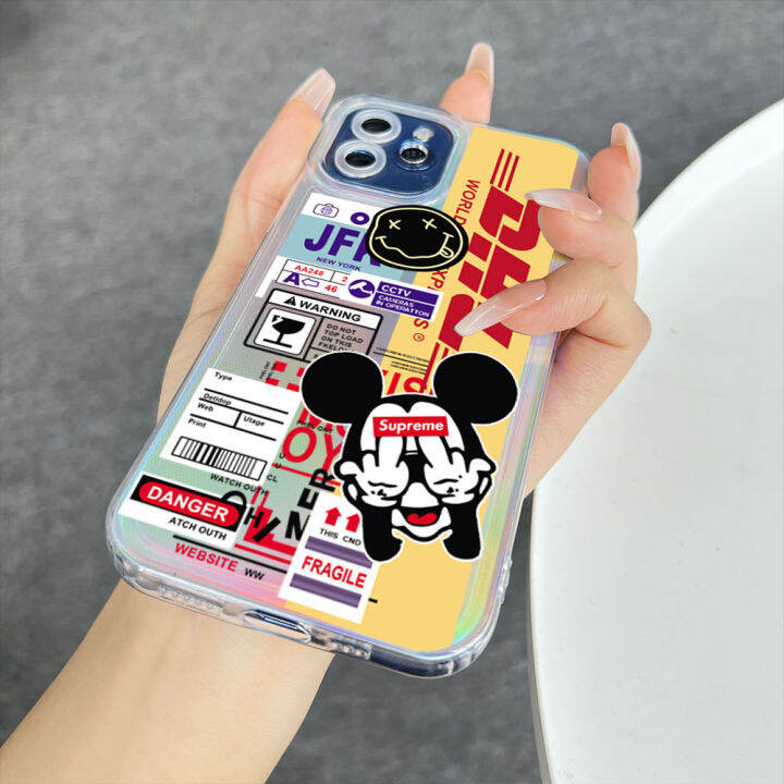 serpens-สำหรับ-xiaomi-redmi-10c-11a-12c-7-8-9t-เคส-a1-a2ลายการ์ตูนสุดหรูของ-whte-micky-label-เคสโทรศัพท์สลายเลเซอร์เรนโบว์ใสขอบบางเฉียบ-tpu-นุ่มมากเคสกันกระแทกมีสีสันในตัวฝาบัตรเลเซอร์