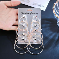 6 PcSet Vintage Big Circle Hoop Earrings Girls Statement Drop Earrings Set Ladies Elegant Metal Dangle Earrings . Popular Gold Sliver Colour Rhinestone Earrings Bridal Wedding Party Minimalist Ear Jewelry Accessories