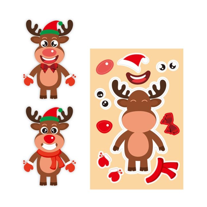 8-24sheets-children-stickers-cartoon-make-a-face-santa-snowman-reindeer-elf-christmas-activities-puzzle-sticker-for-kids-gifts