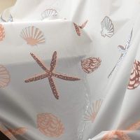 Waterproof Mildewproof Shower Curtain Starfishes and Shells Pattern Rustproof Buttonholes with Hooks for Bathroom or Partition