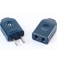 Blue USA Japan Canada Taiwan male female wiring plug 90 degree rotation 2 Pin 10A 250V power extension cord plug