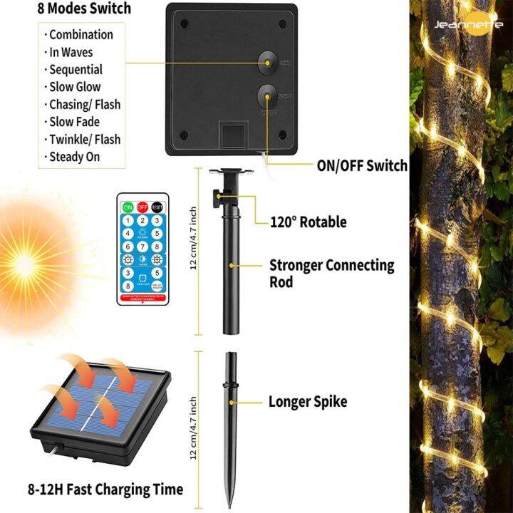 หลอดไฟแถบเชือกพลังงานพลังงานแสงอาทิตย์ไฟแอลอีดีแสงอาทิตย์กลางแจ้งไฟเส้นตกแต่งพวงไฟประดับเป็นเส้นๆกันน้ำ32m-22m-12m-7m