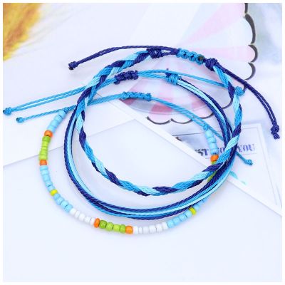 7 Styles Boho Hand-made Colorful Multi-layer Waterproof Wax Line Bracelet Women Sunshine Beach Surfing Jewelry Wristband