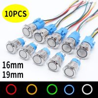 10PCS 16mm 19mm Metal Power Switch Button Flat Round LED Lamp Light Waterproof Latching /Self-reset Button Car Start Switch 12V Push Button