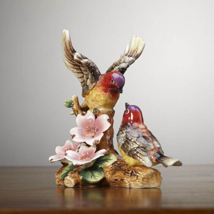 Pastoral Porcelain Sparrow Bird Couple Figurine Handmade Ceramics ...