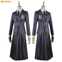 Wednesday Addams Girls School Uniform Breathable Polyester Jacket Vest Shirt Skirt Outfit Lightweight Washable Women Gift for Halloween Party