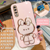 เคสโทรศัพท์กระต่ายน่ารัก JieFie สำหรับ Samsung Galaxy A50S / A10S / A20S / A30S / A70S / A7 2018 / A10 / A20 / A30 / A50/A70เคสสี่เหลี่ยมชุบโครเมี่ยมสุดหรูแต่งหน้า Tpuนิ่มชนิดใสฝาครอบโทรศัพท์ + ขาตั้ง