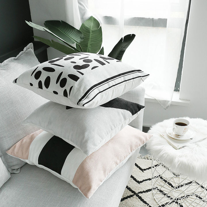 nordic-minimalist-pillow-cross-border-pillow-cover-black-and-white-cloth-sofa-cushion-pillow-bedroom-bedside