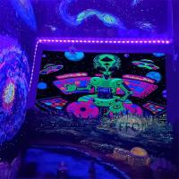 Alien DJ Blacklight Tapestry แขวนผนัง UV Reactive การ์ตูน Black Light Tapestry Glow In The Dark Neon Room Decor Aesthetic