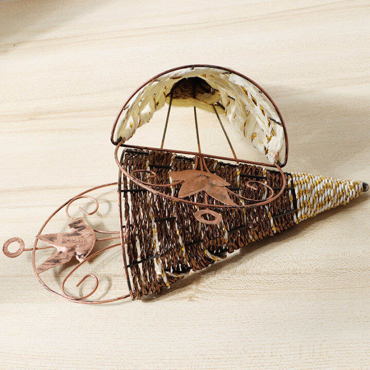 WORE Wrought Iron Flower Basket Vase Wall Hanging Planter Rattan Vase