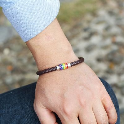 Handmade Braided LGBT Leather Bracelet For Women Men Gay Pride Rainbow Charm Bracelet Magnetic Buckle Bangle Couple Jewelry Gift