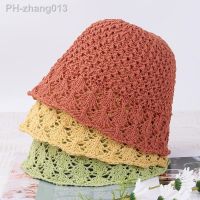 Women Summer Crochet Hollow Bucket Hat Sunscreen Breathable Japanese Fashion Sun Cap Outdoor Straw Panama Hat