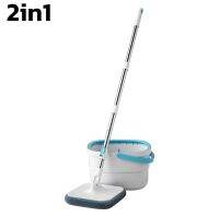 ไม้ถูพื้นสเเตนเลส พร้อมถังปั่น  ไม้ม็อบถูพื้นแบบหมุนได้ แบบสี่เหลี่ยม Spin Mop 2in1 ถังน้ำพร้อมถังปั่น แถมฟรีผ้าม็อป1ชิ้น Simplexyz