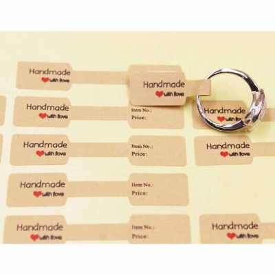 100PCS multi style ring folded labels white/kraft handmade with love ring price labels jewelry tag sticker labels 6x1.2cm