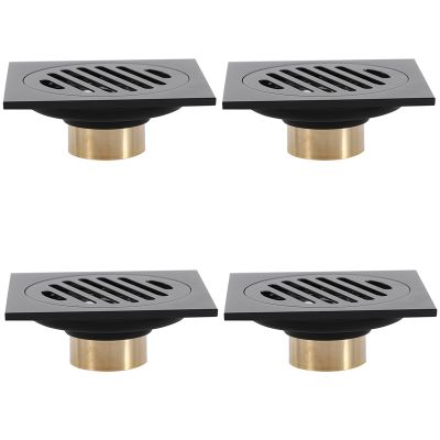 4X 4 Inch Square Shower Drain with Removable Cover Grate, Brass Anti Clogging and Odor Point Floor Drain Assembly