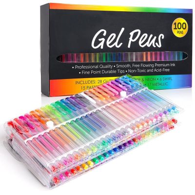 ปากกาเจล 100 ด้าม  Gel pens 🌈พร้อมส่งจากไทย🌈 ยี่ห้อ Yoverของขวัญ ระบายสี art เน้นข้อความ วาดรูป สีสวย เขียนลื่น