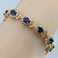 Women Jewelry Hight Quality Flower Blue Zircon Chain Link celet Free Gift Box SK10