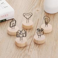 Cute Design Clamps Stand Round Wooden Holder Place Card Paper Clamp Desktop Decoration Table Numbers Holder Photos Clips Clips Pins Tacks