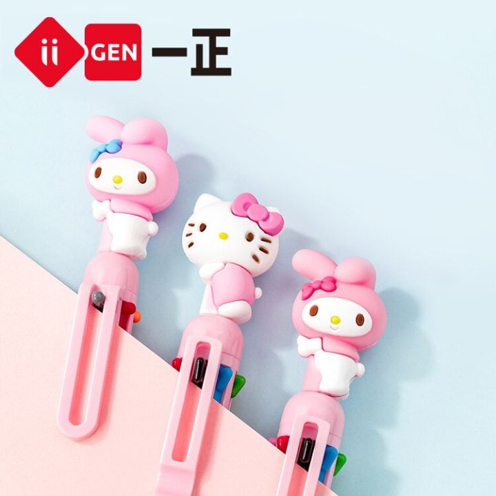 sanrio-kawaii-hello-kitty-amp-melody-10-colored-mechanical-ballpoint-pen-school-office-writing-supplies-gift-stationery-cute-pens-pens