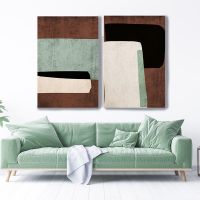 2023◐ Green Brown Modern Shapes Wall Art Poster Mid Century Canvas Print Minimalist Canvas Paintings Print Wall Art Picture Home Decor