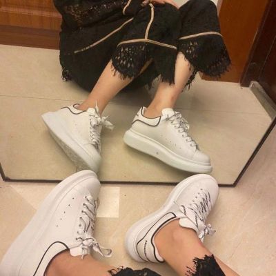 super hot mcqueenˉ small white shoes popular style classic McQueen couple shoes thick bottom increased casual sneakers student sports small white shoes