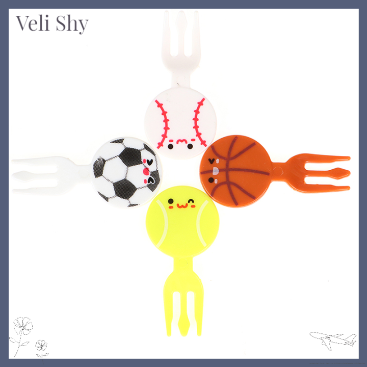 veli-shy-8ชิ้นมินิฟุตบอลการ์ตูนส้อมผลไม้กีฬาขนมอาหารเค้กขนมไม้จิ้มฟัน