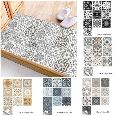 hotx【DT】 10pcs Pattern Matte Tiles Sticker Transfers Covers for Tables Floor Hard-wearing Wall Decals