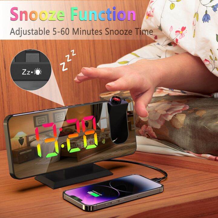 1-set-projection-alarm-clock-for-bedroom-led-display-alarm-clock-with-usb-charger-and-dual-alarm-black