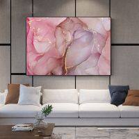 Ultra Modern Abstract Rose Gold Marble Picture Luxury Wall Art พิมพ์สีชมพูสีฟ้าสีดำผ้าใบโปสเตอร์สำหรับห้องนั่งเล่นตกแต่งบ้าน Cuadros