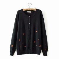 【มีไซส์ใหญ่】Plus Size 3XL-4XL Womens Floral Embroidery Spring Autumn Knitted Cardigans Long Sleeved Slim Button Up Outerwear