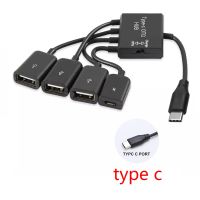 ℡ New 2/3/4 in 1 Micro USB Type C HUB Male to Female Double USB 2.0 Host OTG Adapter Cable For Smartphone Computer Tablet 3/4 Port