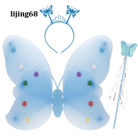 Lijing เซ็ต3ชิ้นสำหรับการแสดงเครื่องประดับผมของเด็กปีกนางฟ้าคู่ของปีกผีเสื้อเด็ก