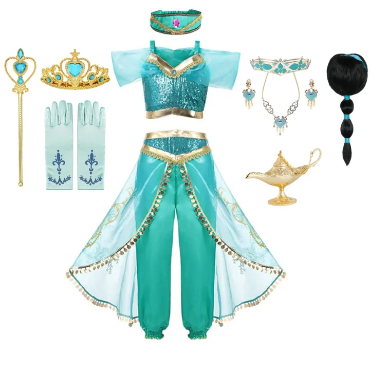 Jasmine Costume Girls Dress Aladdin The Magic Lamp Disney Princess ...