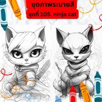 ภาพระบายสี ภาพลายเส้น ชุดที่ 105. ninja_cat กระดาษ A4, A5 หนา 80, 210 แกรม, จำนวน 30 แผ่น เส้นคมชัด สีไม้, สีเทียน, สีน้ำ, สีอะคลิ