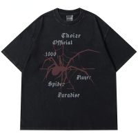 【New】ฤดูร้อนชายล้างเสื้อแขนสั้น Hip Hop Spider พิมพ์ Oversize เสื้อ T Streetwear Harajuku Casual Cotton Top Tees
