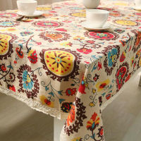 Ethnic Bohemian Style Tablecloth Cotton and Linen Floral Table Cover Home Kitchen Dining Table Cloth Home Textile Home Decor
