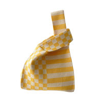 Women Stripes Polka Dots Casual Checkerboard Grid Shopping Pixel Leaf Wrist Bag Handbag Knitted