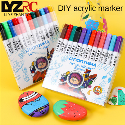 LYZRC Acrylic Marker 24 Color Water-based Marker Stone Painting Brush New Press Free Outdoor Art Ceramic Pen Gifts for Boys and Girls