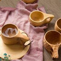 Wooden Water Cup Milk Cup Lanyard Wood Breakfast Cup With Carrying Rope Handle Camping Drinkware Artifact Handmade Cups