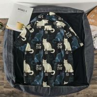 2 Color【M-3XL】Mens Fashion Printed Cat Pattern Short Sleeve Shirt Men Loose Stylish Summer New Style Casual Breathabl Couples Polo Shirt