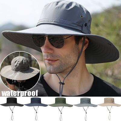【CC】Summer Sunscreen Sun Hats Wide Brim Drawstring Visor Caps Men Women Outdoors Fishing Travel Sports Waterproof Mountaineering Hat