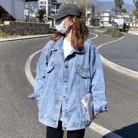 ZZOOI Loose Jackets Women Vintage Simple Autumn Winter Chic Denim Korean Preppy Style Girls Jacket Short Coat Lapel  Ladies Outwear