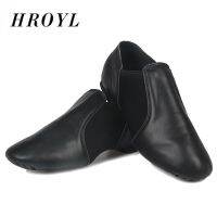 HROYL รองเท้าเต้นรำแจ๊สสำหรับผู้ชายและผู้หญิง,รองเท้าเต้นมาตรฐานหนังแท้รองเท้าแตะส้นรองเท้าผ้าใบลำลองใส่ได้ทั้งชายและหญิง