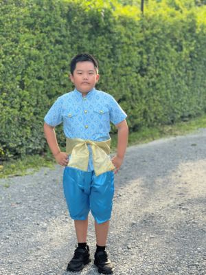 ชุดราชประแตนผ้าคอตตอนลายไทย ชุดไทยเด็กไปโรงเรียน