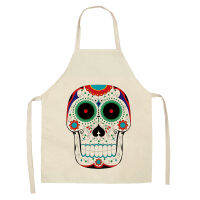 1Pcs Skull Pattern Kitchen Apron for Cooking Sleeveless Cotton Linen Aprons Adult Bibs Home Cleaning Accessories 53*65cm MC0026