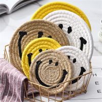 Korean Simple Cup Mat Smiley Face Heat Insulation Mat INS Face Table Mat Cotton Thread