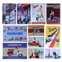 ป้ายโลหะ Lambretta Electa โปสเตอร์ดีบุกร้านขายของเก่าโปสเตอร์ดีบุกป้ายทาสีศิลปะบนผนังย้อนยุค Vespa Electrocar YN109 23T 0718