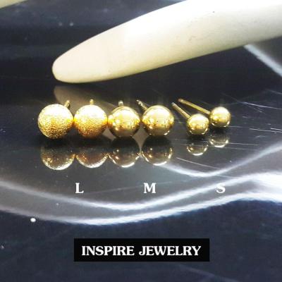 Inspire Jewelry ,ต่างหูปักก้านเม็ดกลมแบบร้านทอง 3 คู่ 3 ไซด์ ตามแบบ ทำลายงานปราณีต มีให้เลือกหลายขนาด s,m,l sets 3 คู่