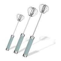3PCS Stainless Steel Semi-Automatic Egg Whisk Hand Push Rotary Whisk Blender Baking Tools Whisk Butter Whisk Kitchen Supplies (Blue)