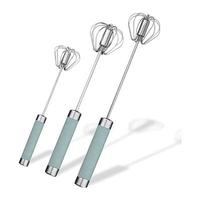 3PCS Stainless Steel Semi-Automatic Egg Whisk Baking Tools Whisk Butter Whisk Kitchen Supplies (Blue)